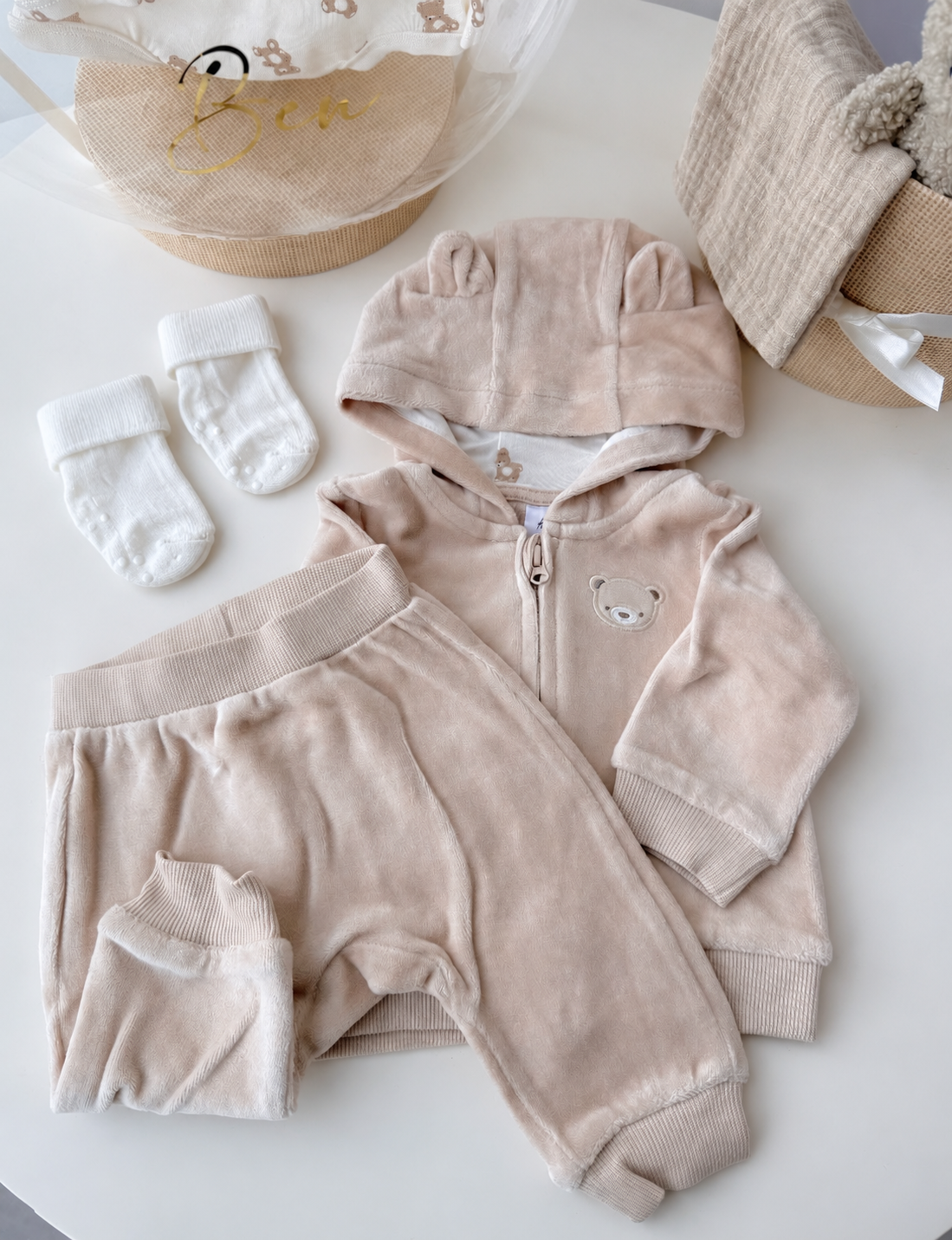 Ballon Baby-Geschenkset Personalisiert 8-teilig Hellbeige/Teddybären