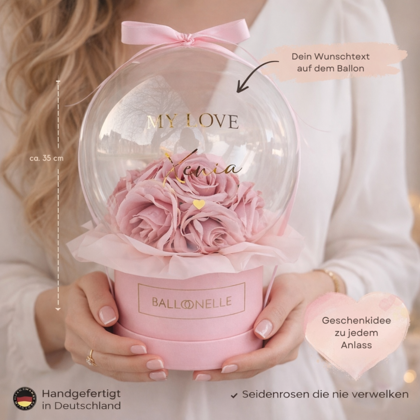 Ballon Flowerbox Personalisiert Rosa Rosen