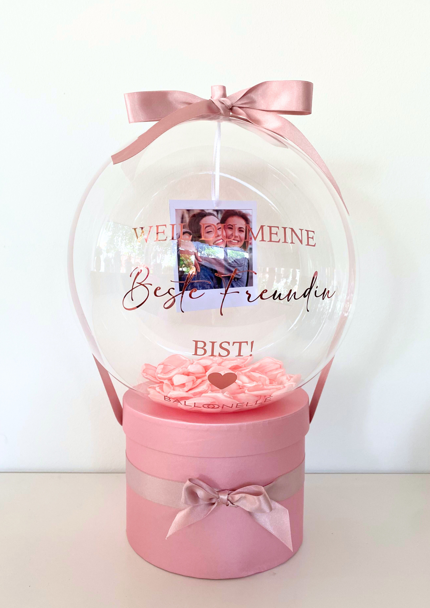 Personalisierte Ballon Rosenbox mit Foto Geschenk in Rosa