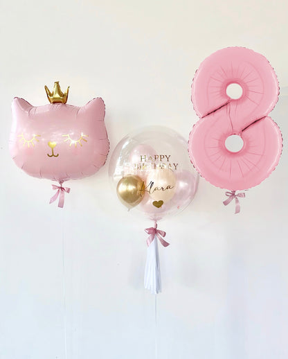 Cat Princess Ballon-Set Rosa zum Geburtstag (3-teilig) heliumgefüllt