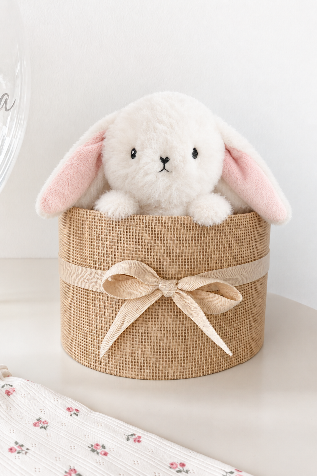 Ballon Baby-Geschenkset Personalisiert 7-teilig Hellbeige/Geblümt