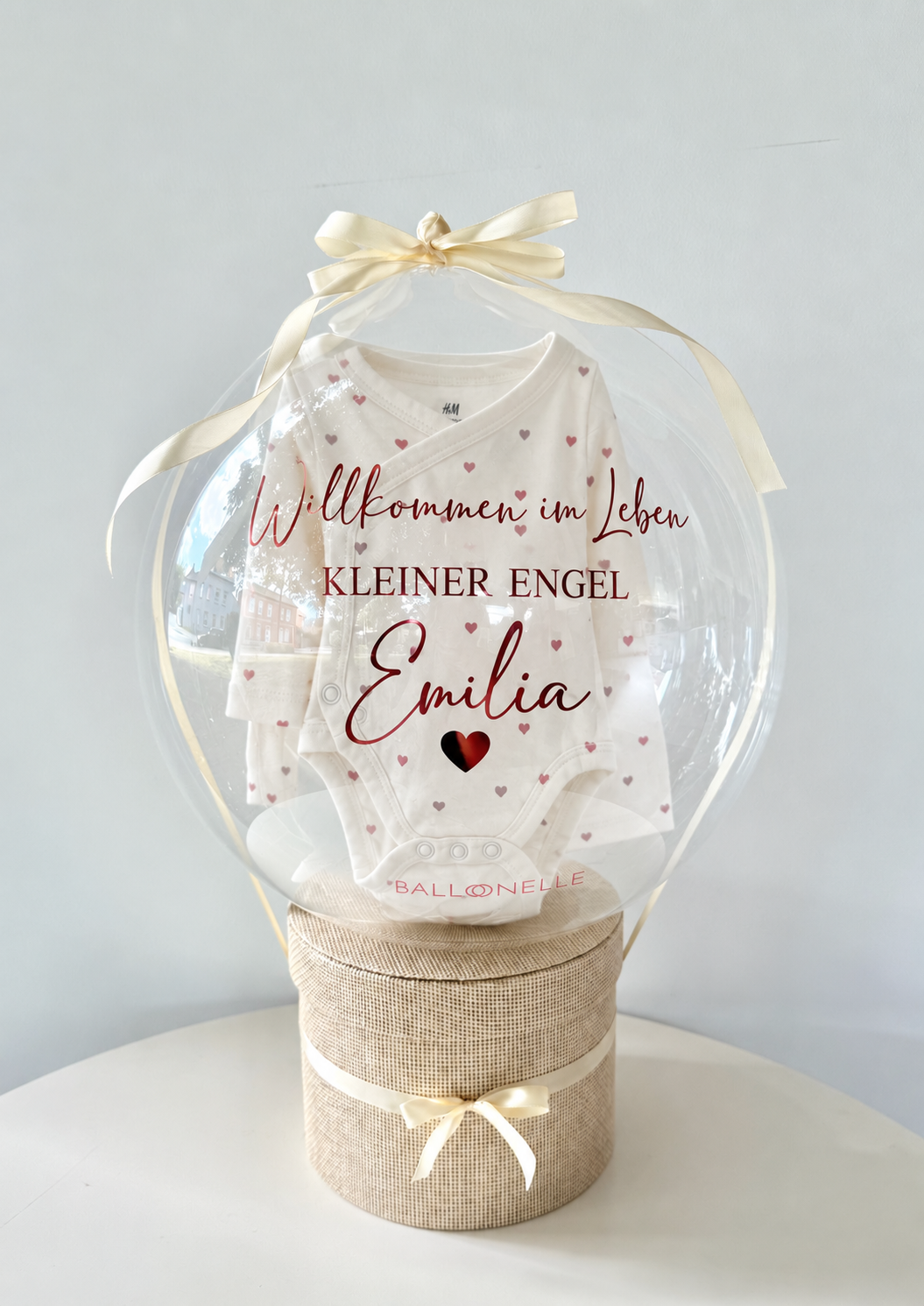 Ballon Baby-Geschenkset 7-teilig aus Baumwolljersey Weiß/Herzen
