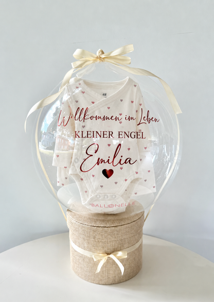 Ballon Baby-Geschenkset 7-teilig aus Baumwolljersey Weiß/Herzen