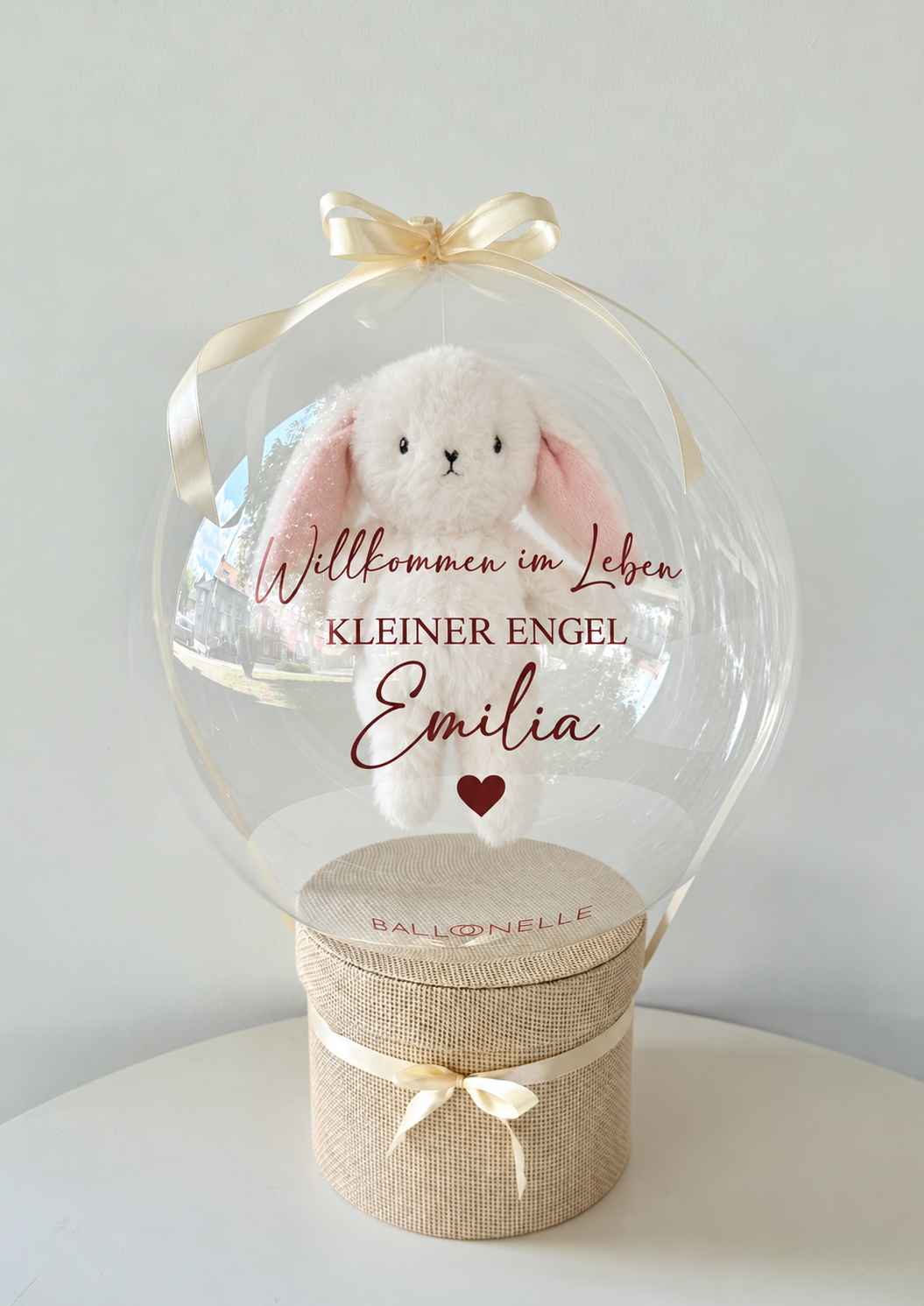 Ballon Baby-Geschenkset 7-teilig aus Baumwolljersey Weiß/Herzen