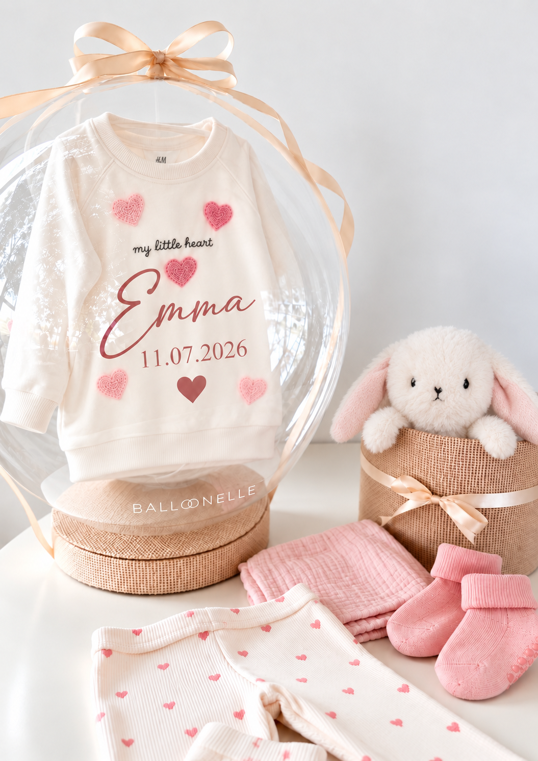 Ballon Baby-Geschenkset Mädchen Personalisiert 7-teilig My little heart