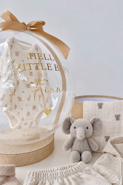 Ballon Baby-Geschenkset Personalisiert 8-teilig Baumwollstrick Safari