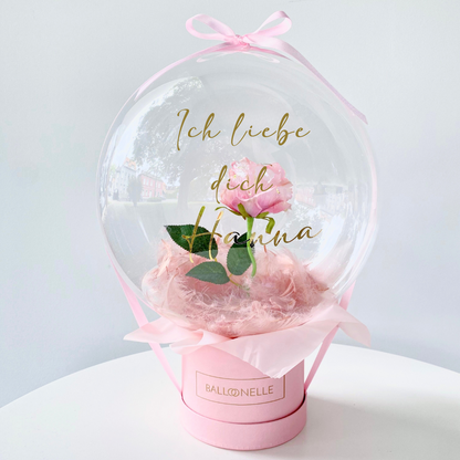 Ballon Flowerbox-Set Rosa Rose mit Herzballons - heliumgefüllt
