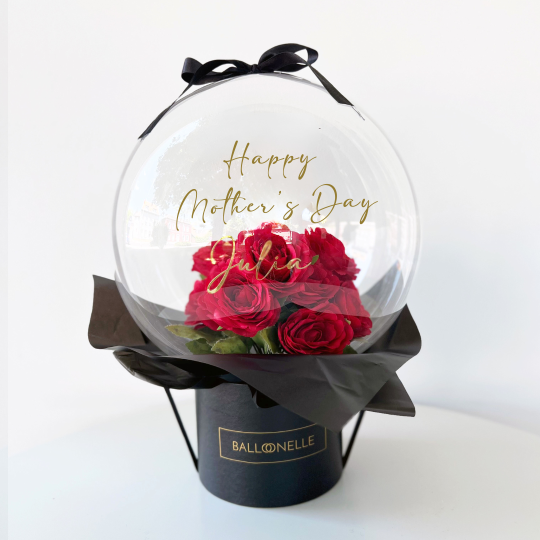 Ballon Flowerbox Gepersonaliseerd Valentijnsdag Zwart-Rood
