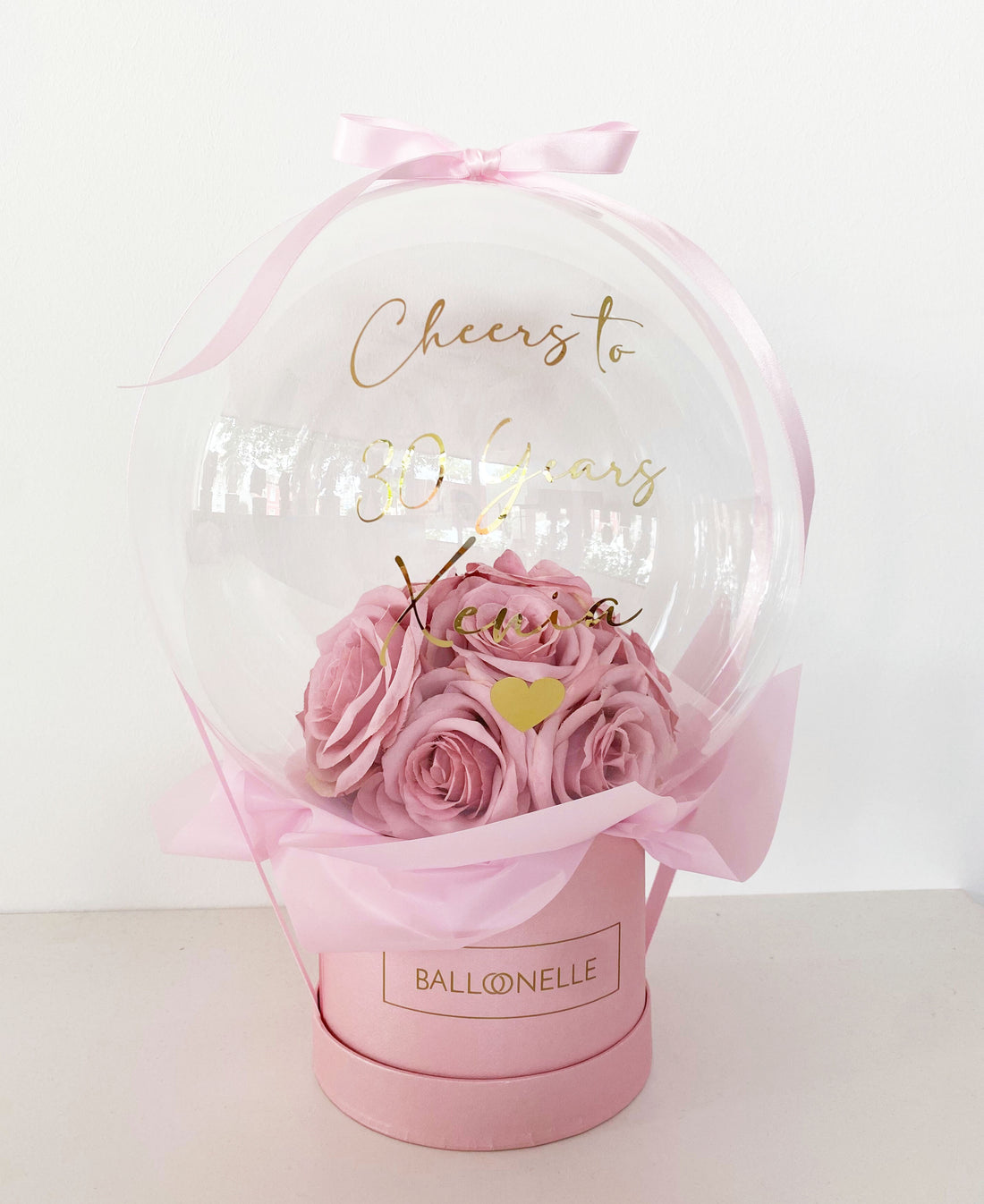 Ballon Flowerbox Personalisiert Rosa Rosen