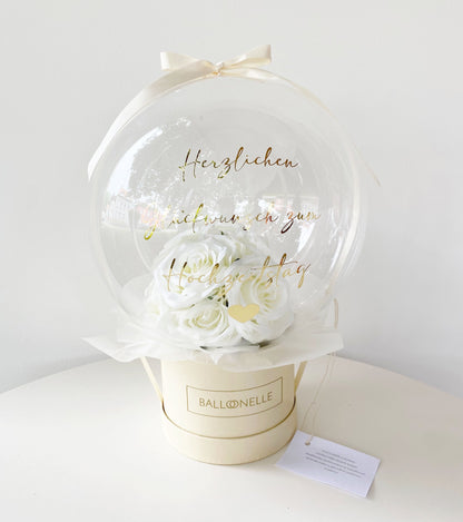 Ballon Flowerbox Personalisiert Weisse Rosen