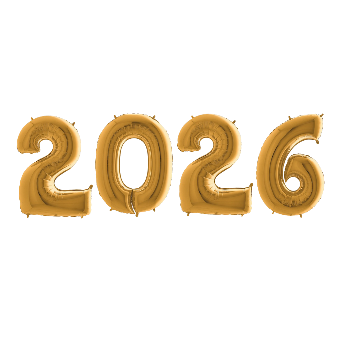 Folienballon Zahl 2026 New Year XXL (ca.120 cm ) - heliumgefüllt
