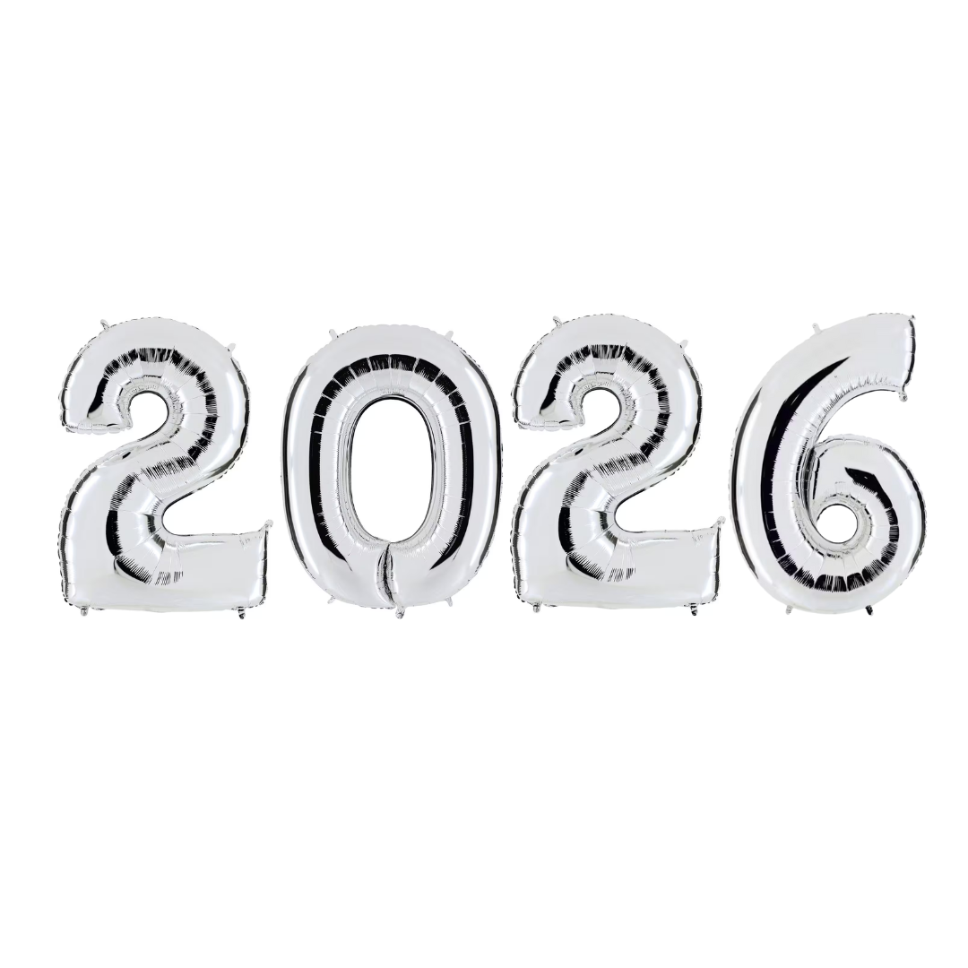 Folienballon Zahl 2026 New Year XXL (ca.120 cm ) - heliumgefüllt