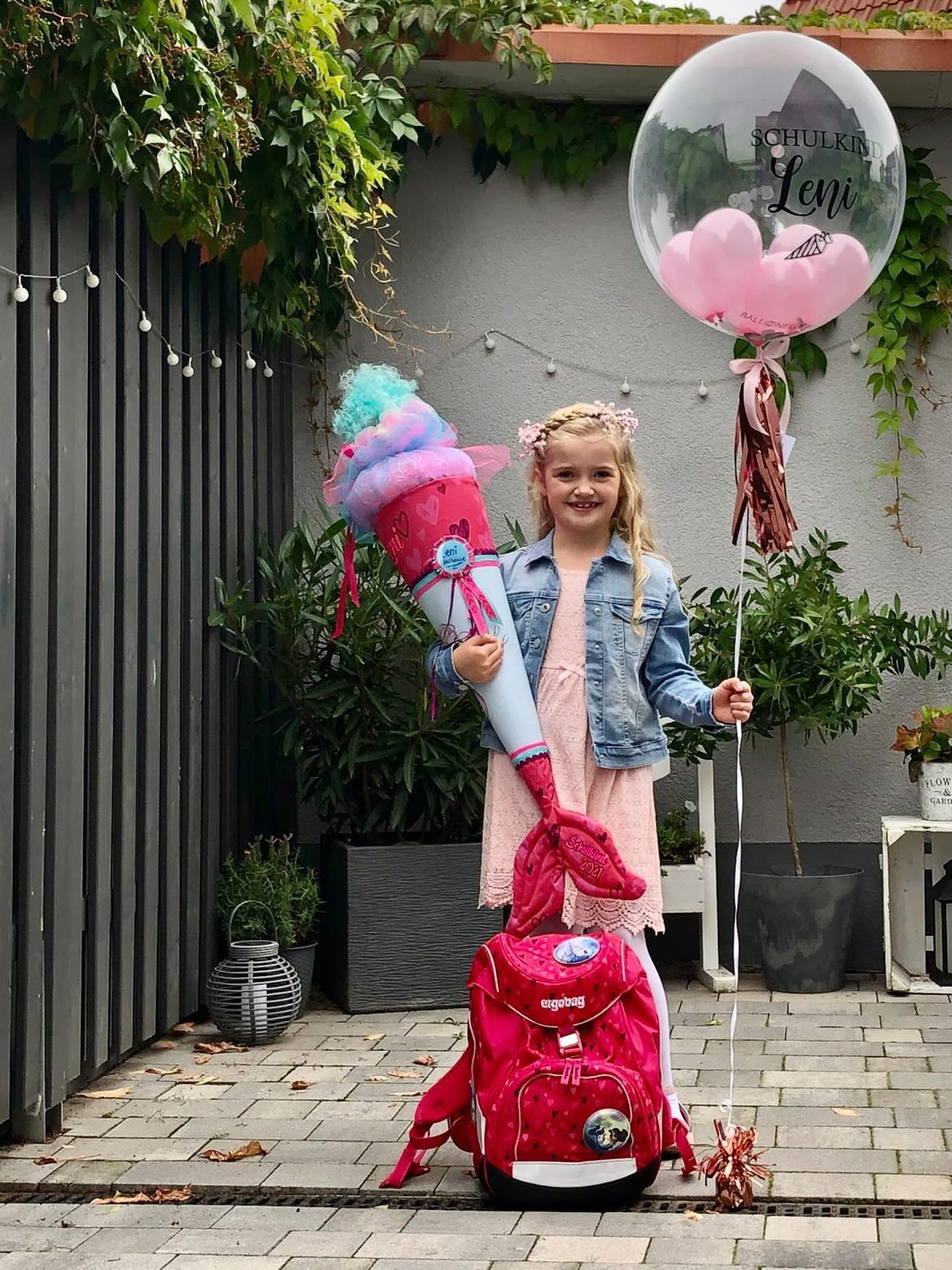 Erster Schultag Rosa Designer Ballon