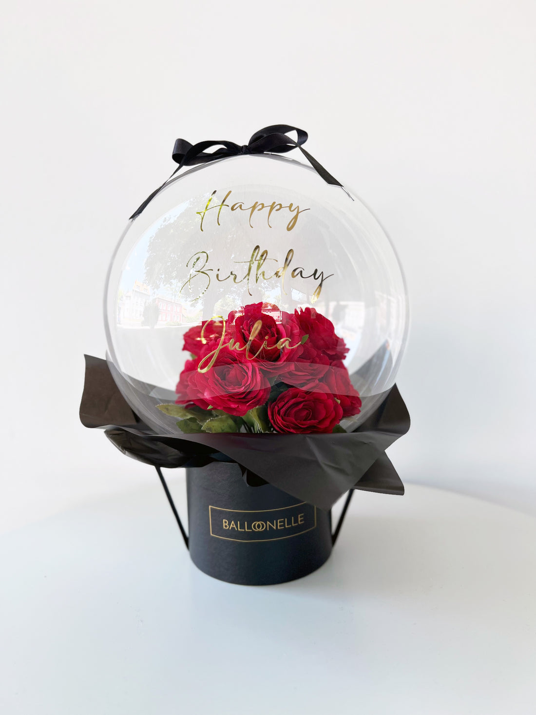 Ballon Flowerbox Gepersonaliseerd Valentijnsdag Zwart-Rood