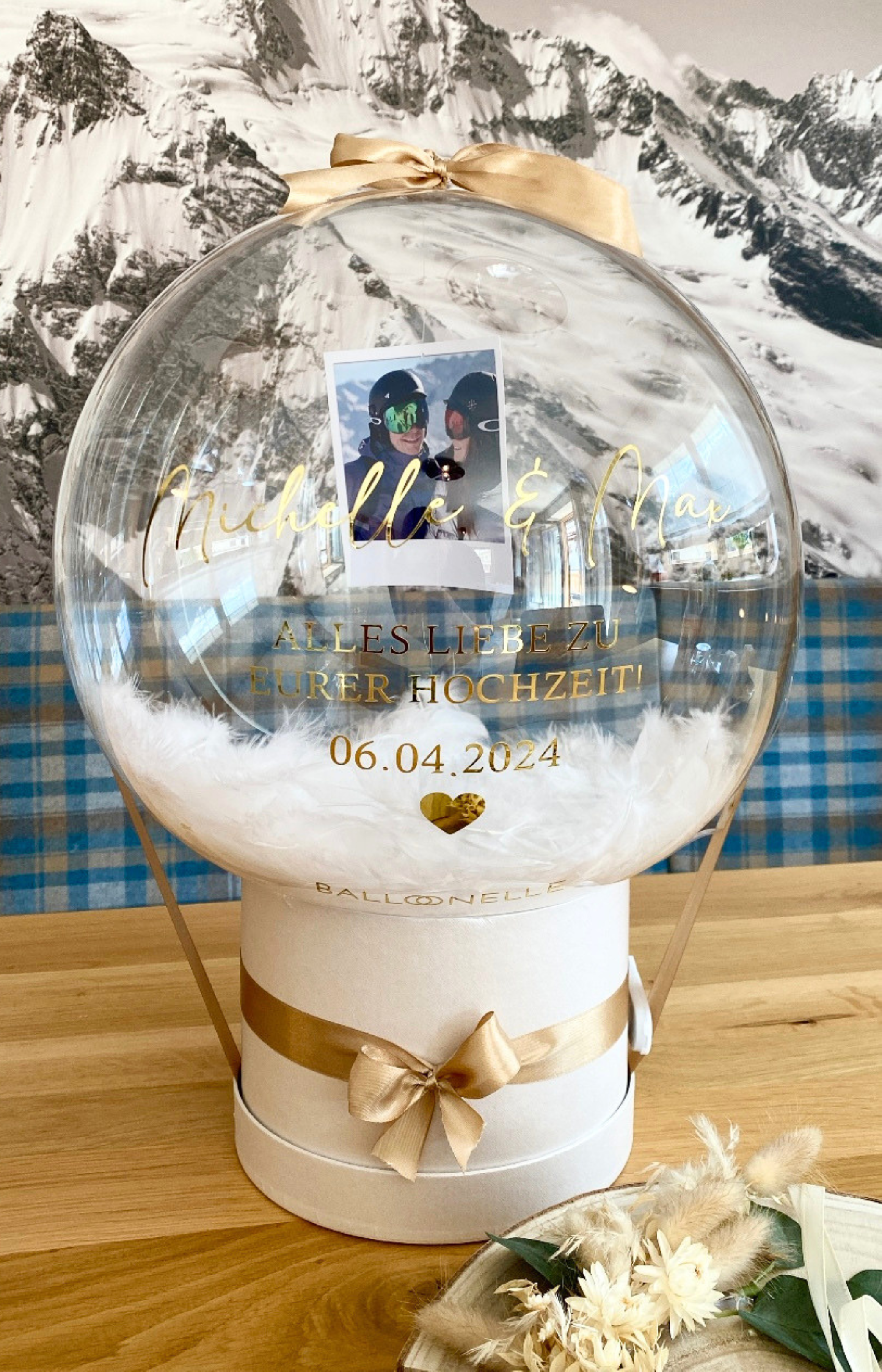 Personalisierte Ballon-Fotobox Geschenk Weiss-Gold