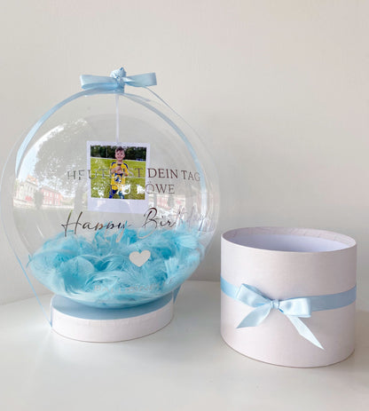 Personalisierte Ballon Fotobox in Blau Weiss