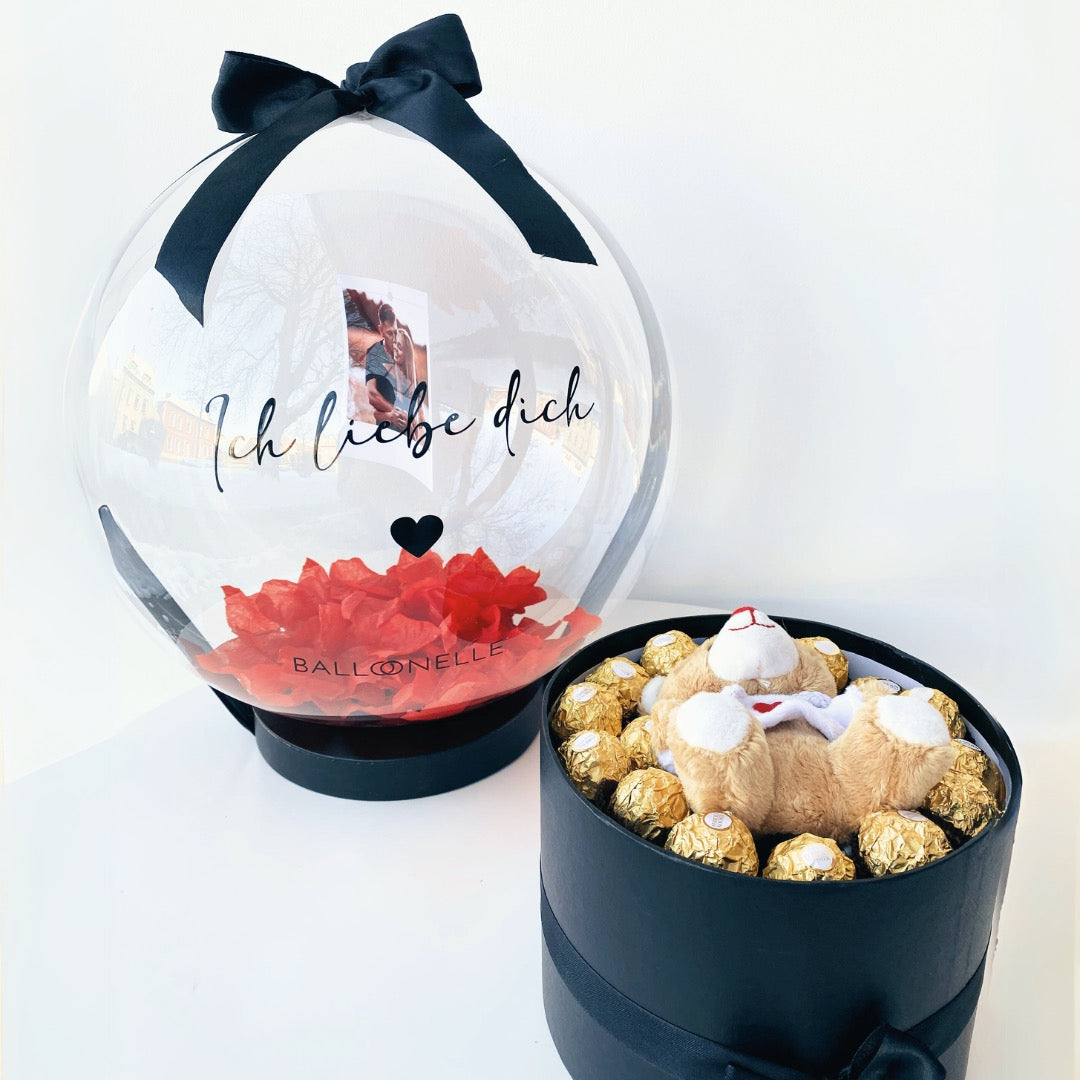 Valentinstag Ballon Geschenkbox mit Teddy &amp; Rocher Schokolade