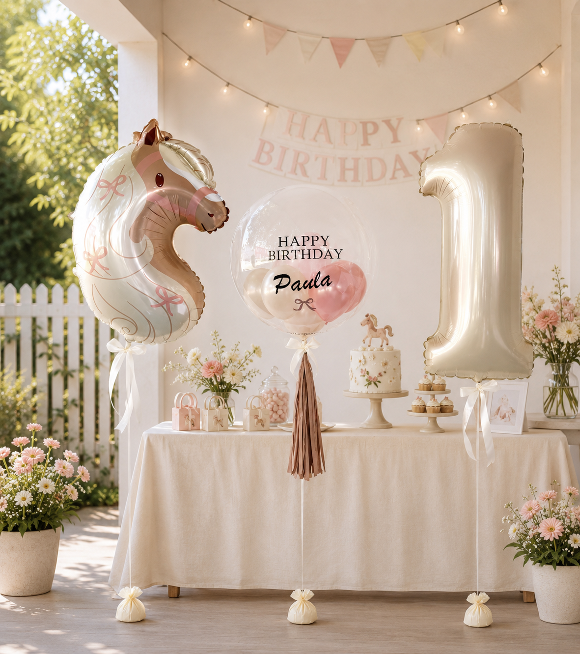 Ballon-Set Pony zum Geburtstag (3-teilig) heliumgefüllt