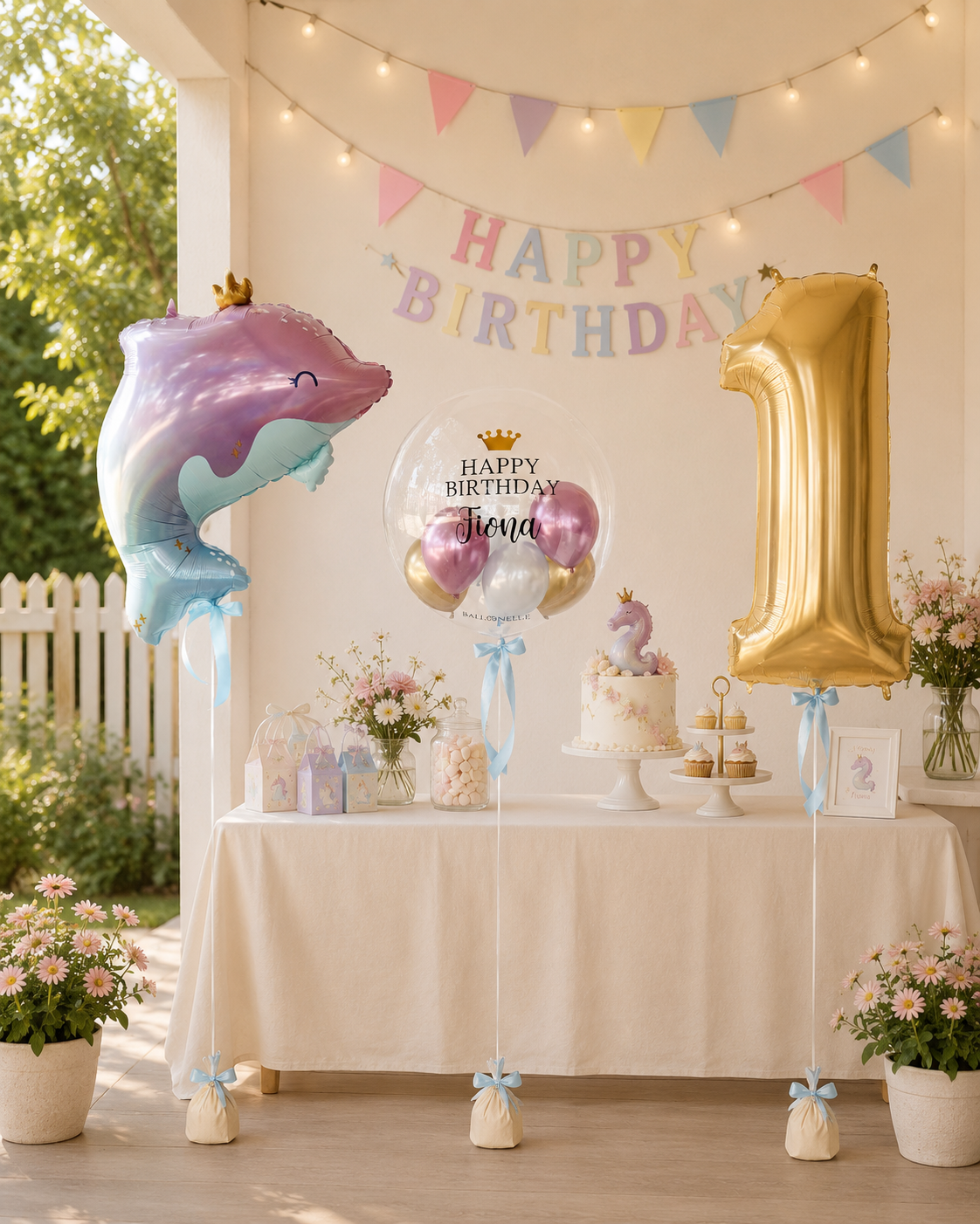 Delfin Ballon-Set zum Geburtstag (3-teilig) heliumgefüllt