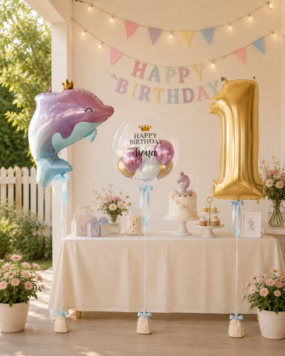 Delfin Ballon-Set zum Geburtstag (3-teilig) heliumgefüllt