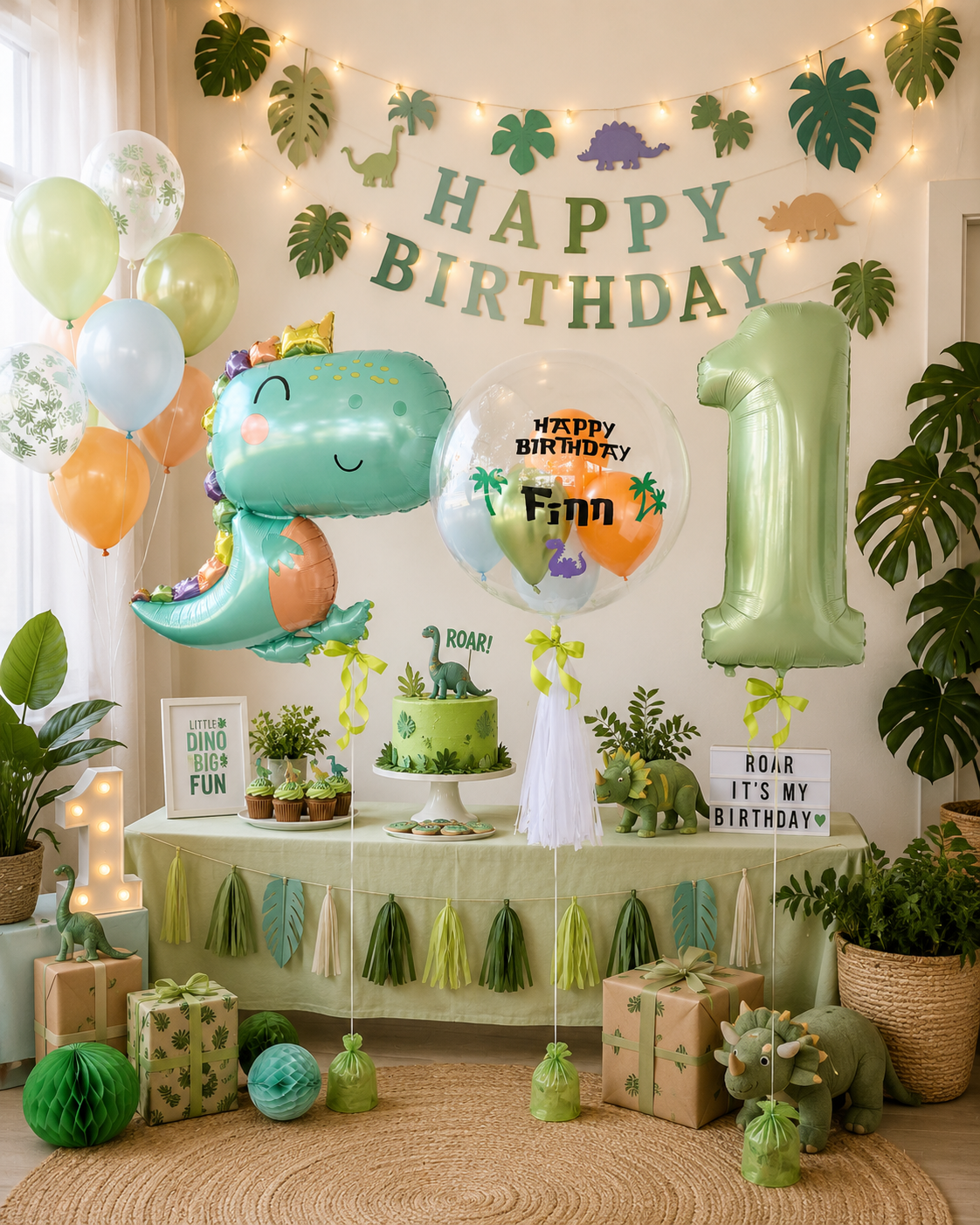 Ballon-Set Dino zum Geburtstag (3-teilig) heliumgefüllt
