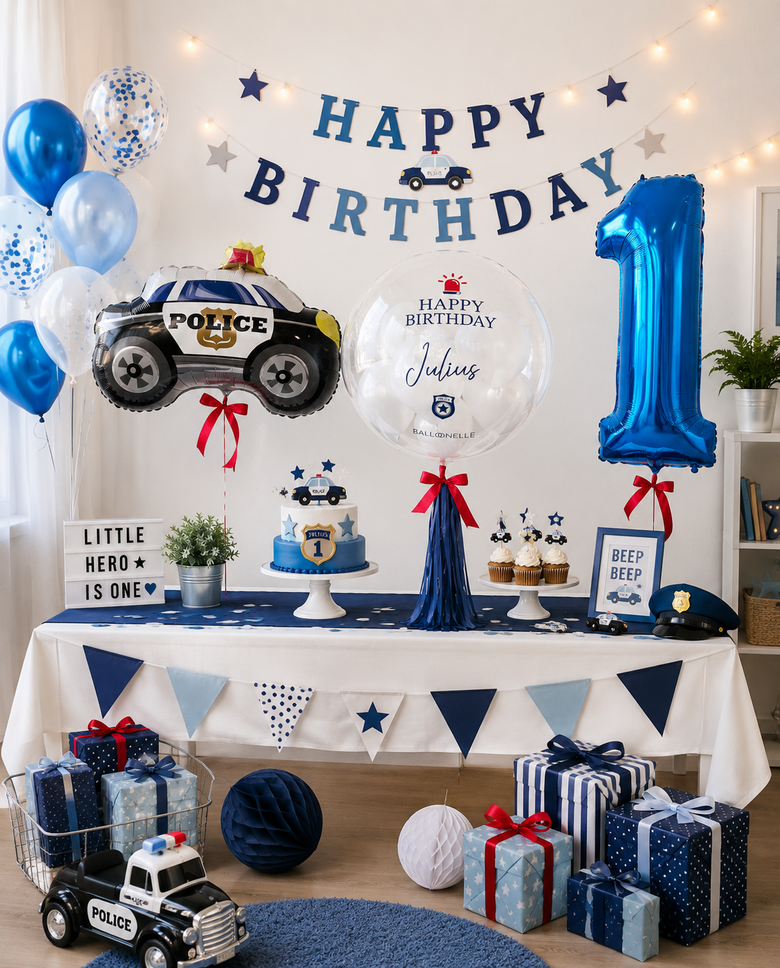 Ballon-Set Polizei zum Geburtstag (3-teilig) heliumgefüllt