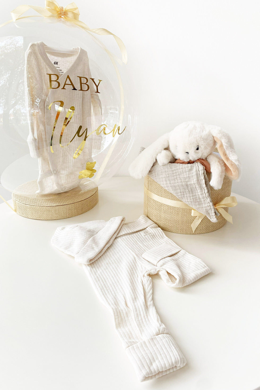 Ballon Baby-Geschenkset Personalisiert 7-teilig Naturweißmeliert