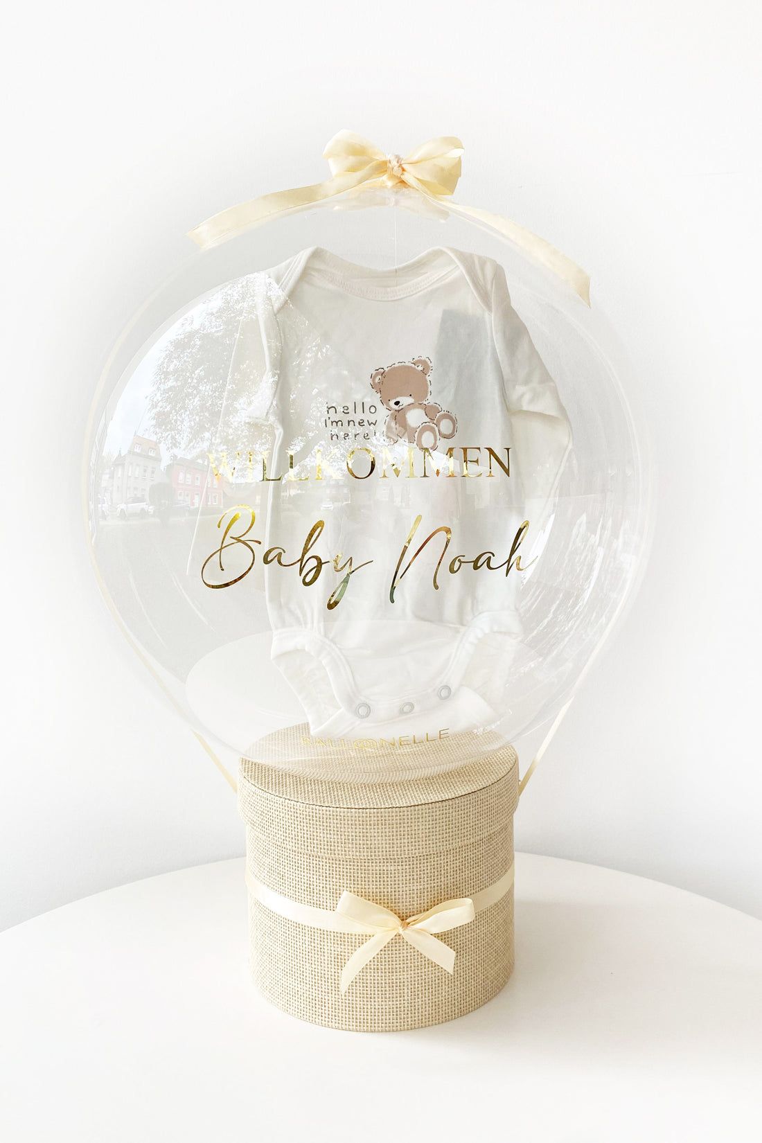 Ballon Baby-Geschenkset Personalisiert 7-teilig Weiß/Teddybären