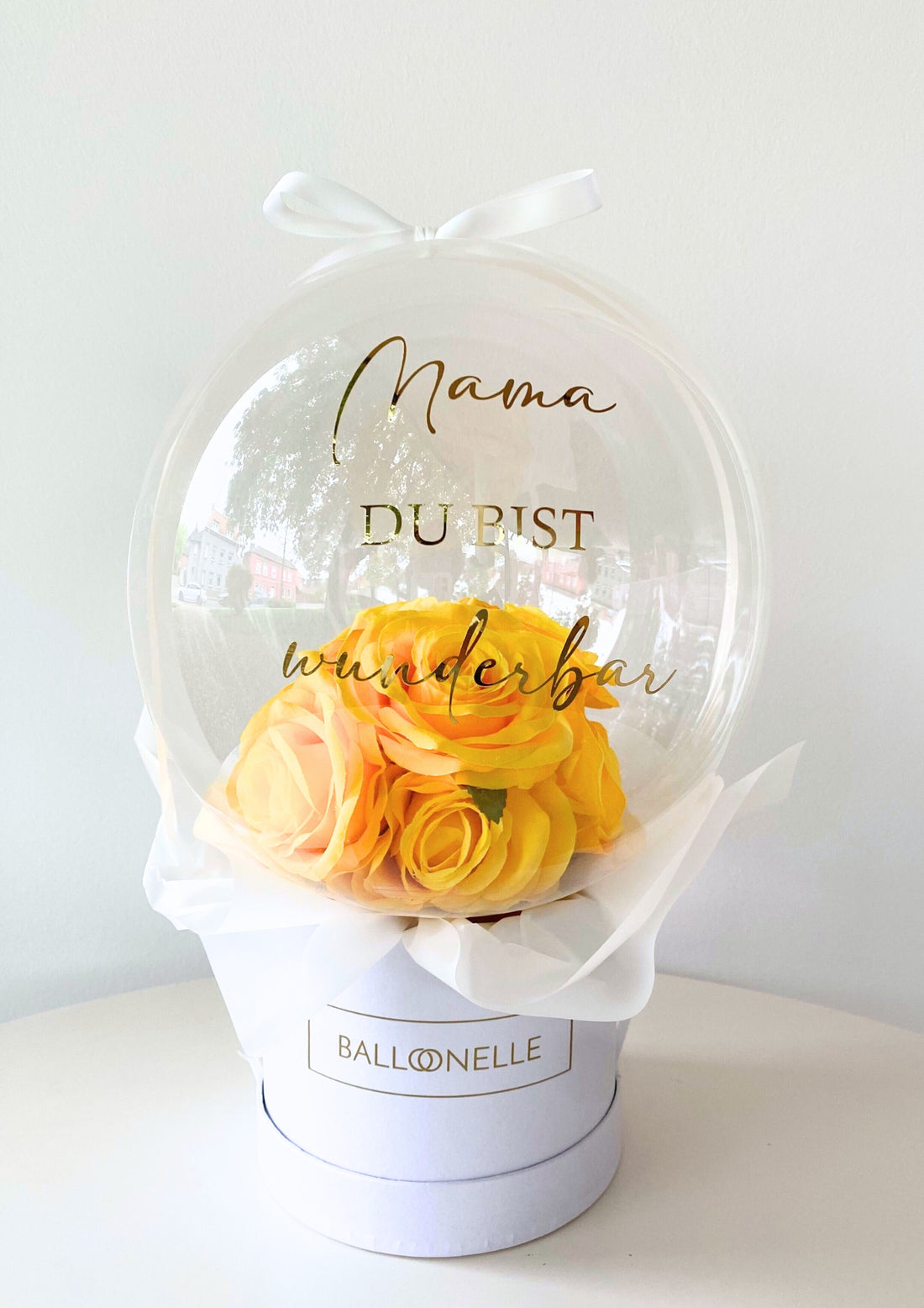 Ballon Flowerbox Personalisiert Gelbe Rosen