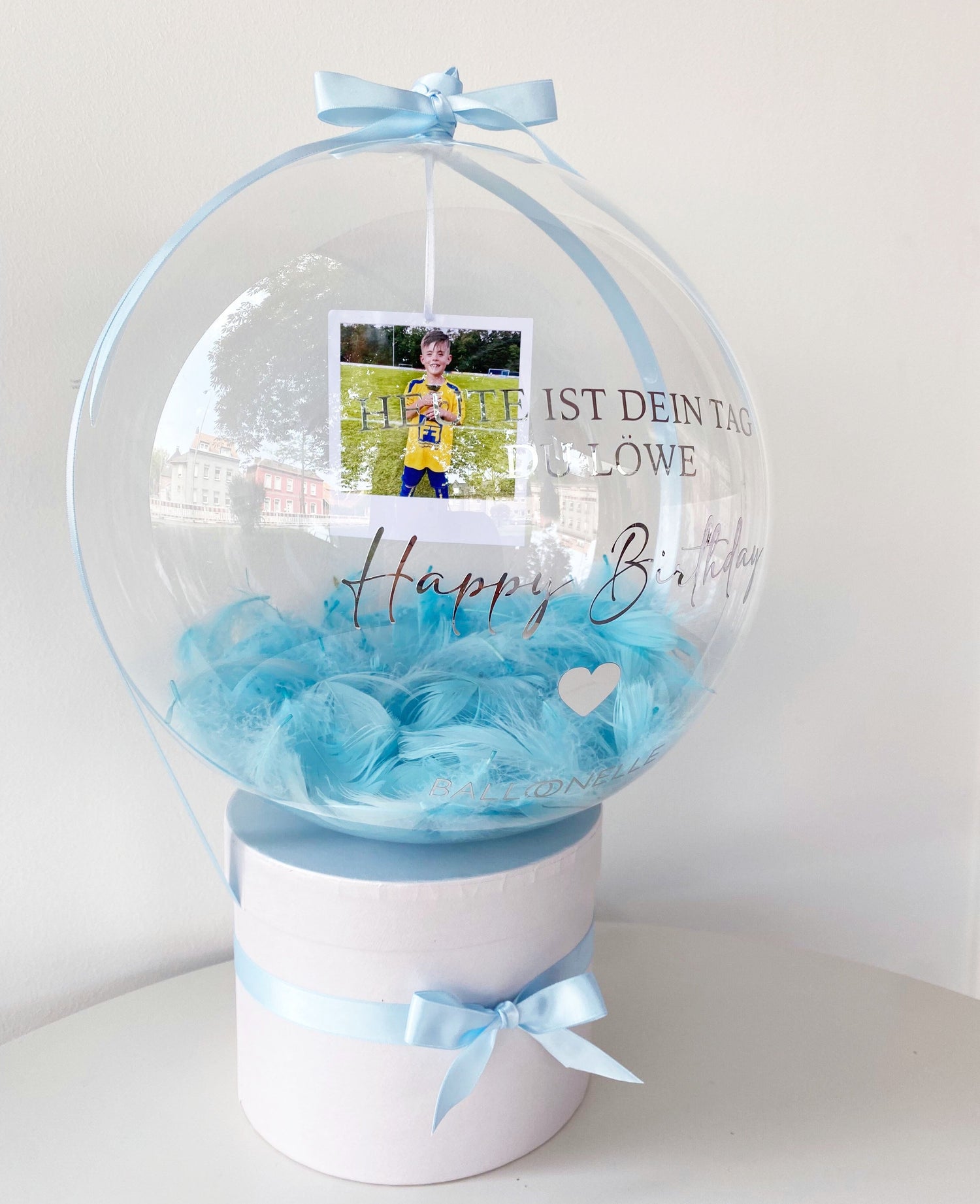 Personalisierte Ballon Fotobox in Blau Weiss