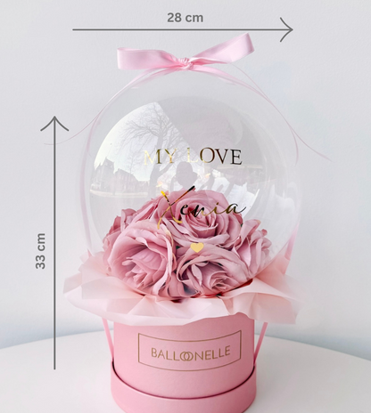 Ballon Flowerbox-Set Rosa Rosen mit Herzballons - heliumgefüllt