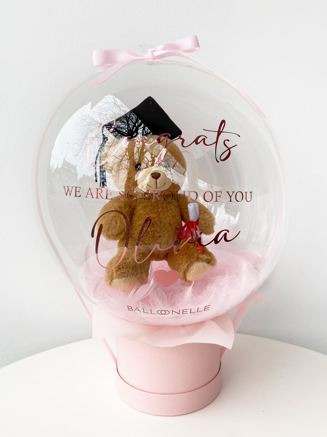 Congrats Rosa Graduation Teddy Ballon Personalisiert