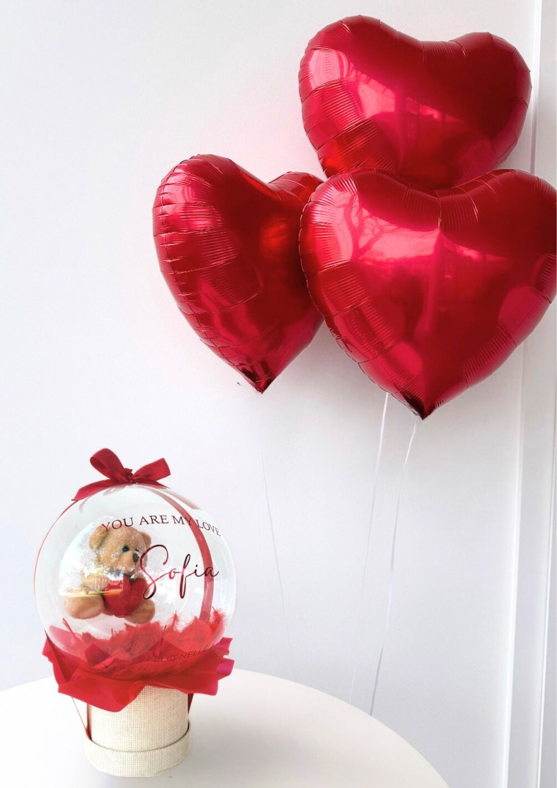Teddy Ballon-Set mit Herzballons Valentinstag - heliumgefüllt