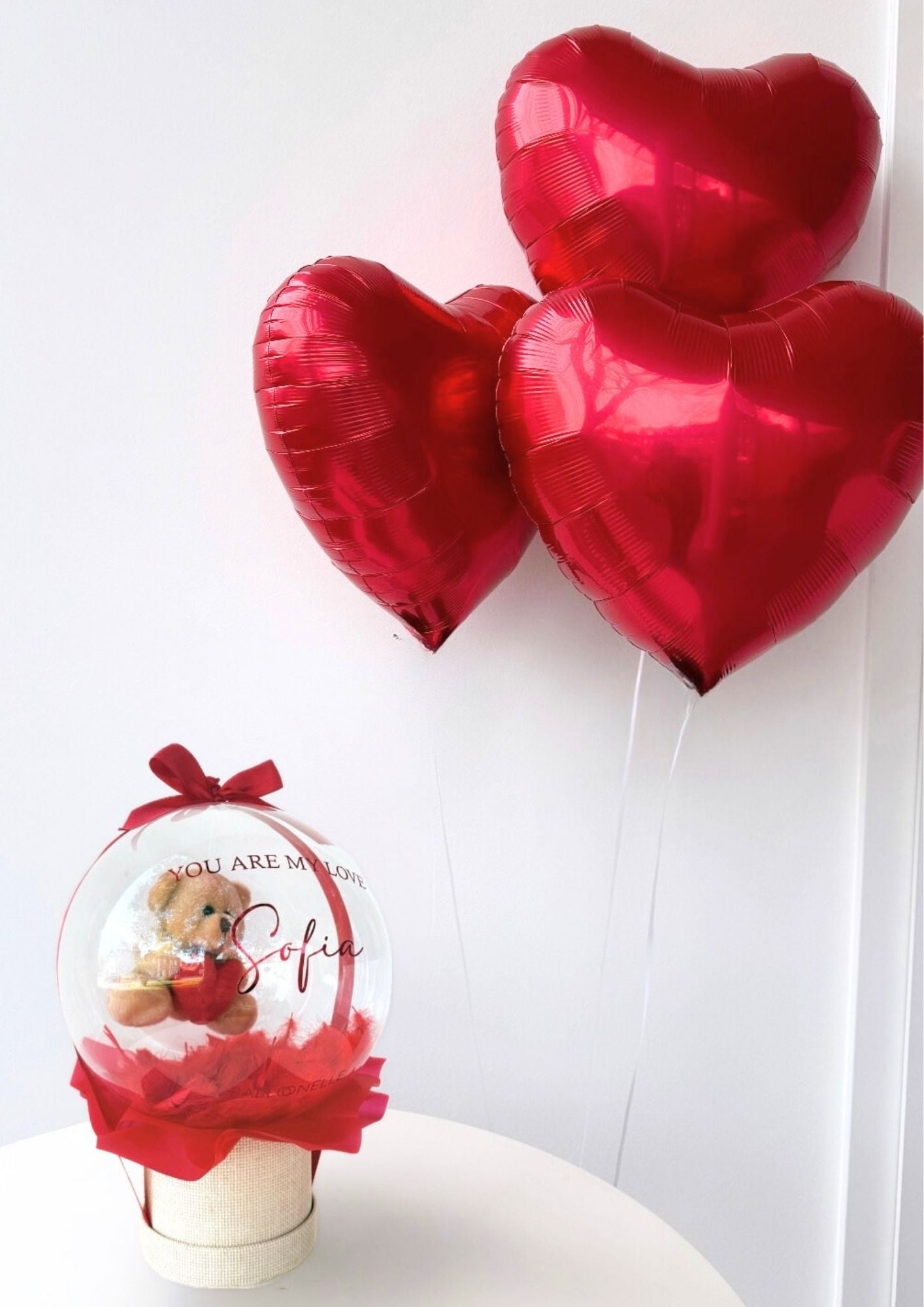 Teddy Ballon-Set mit Herzballons Valentinstag - heliumgefüllt