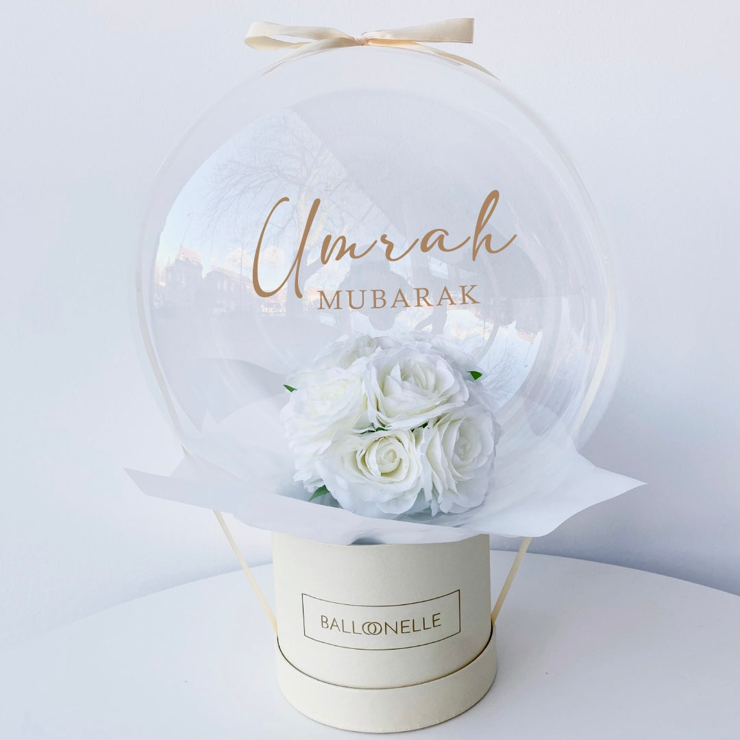 Ballon Flowerbox Personalsiert Beige Umrah Mubarak