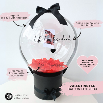 Personalisierte Ballon Rosenbox mit Foto + Herzballons Geschenkset Valentinstag