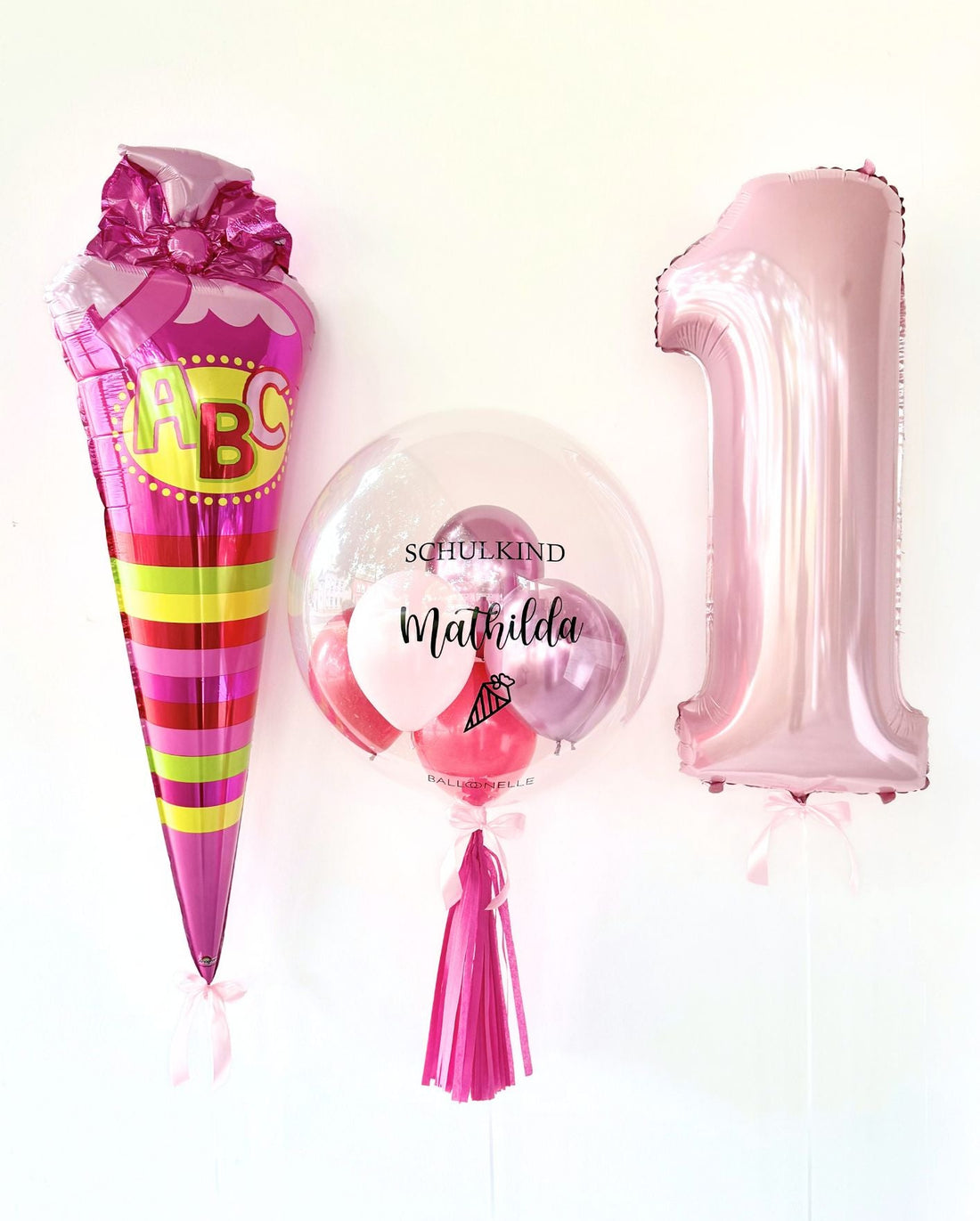 Mädchen Ballon-Set zur Einschulung (3-teilig) heliumgefüllt