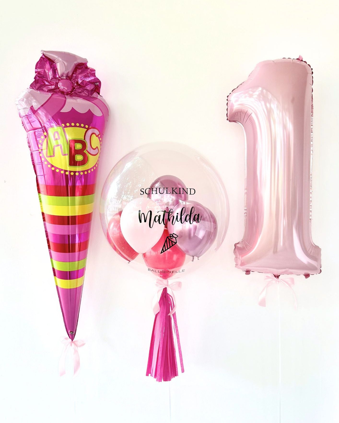 Mädchen Ballon-Set zur Einschulung (3-teilig) heliumgefüllt