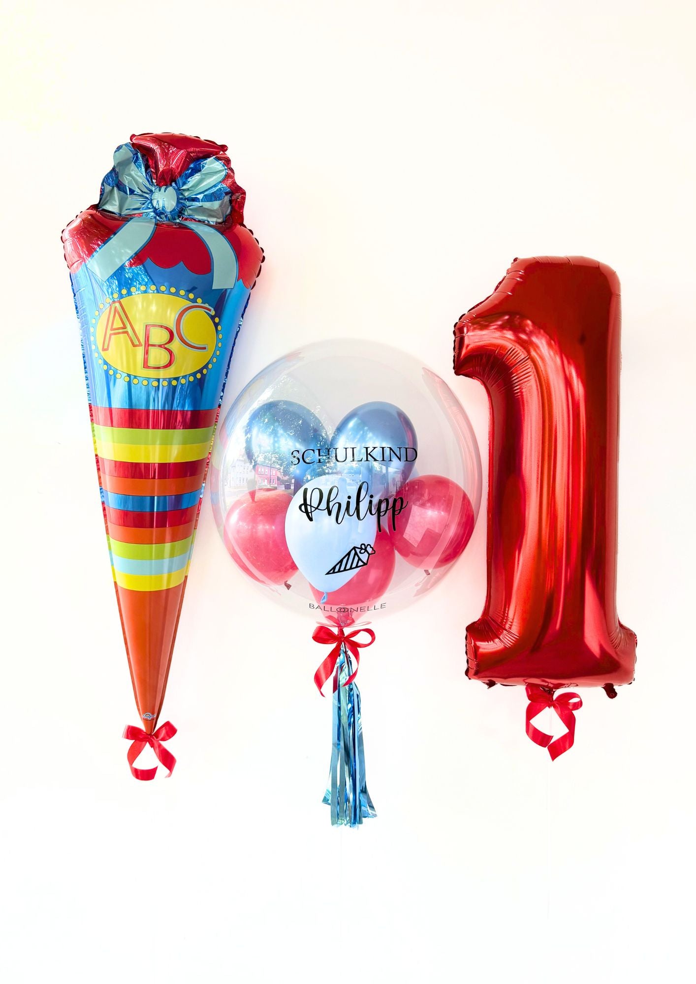 Jungs Ballon-Set zur Einschulung (3-teilig) heliumgefüllt