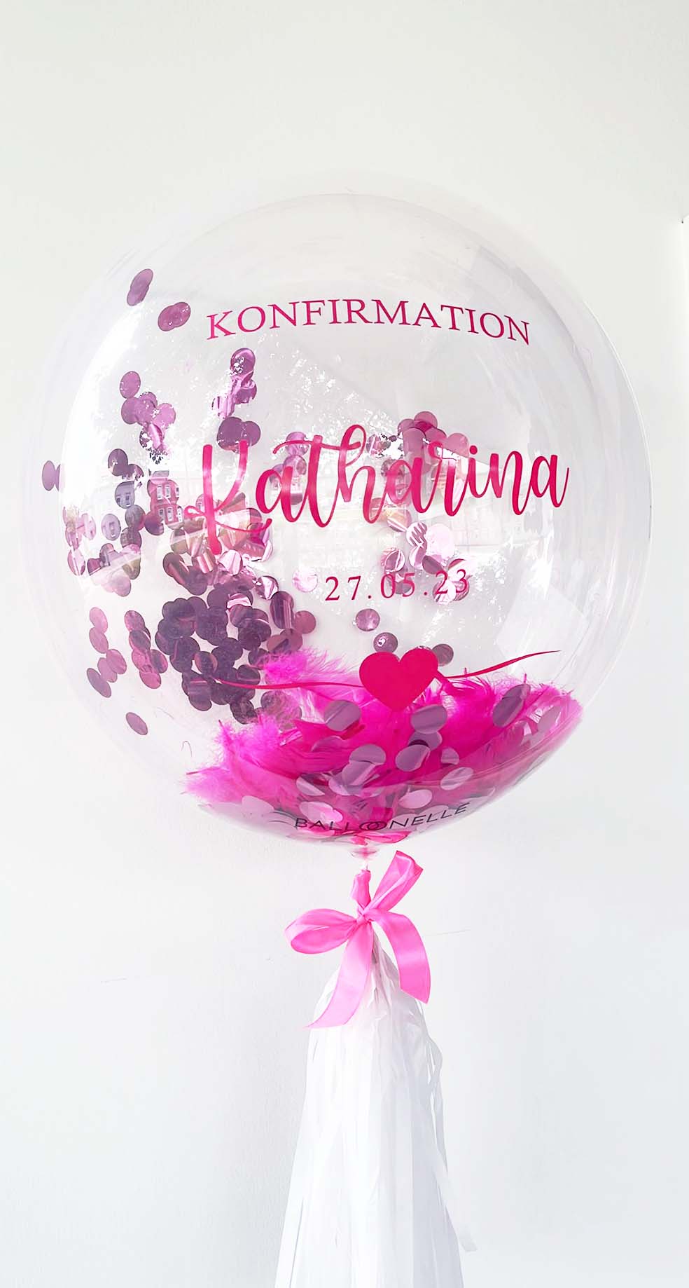Pink Konfetti Konfirmation Designer Ballon