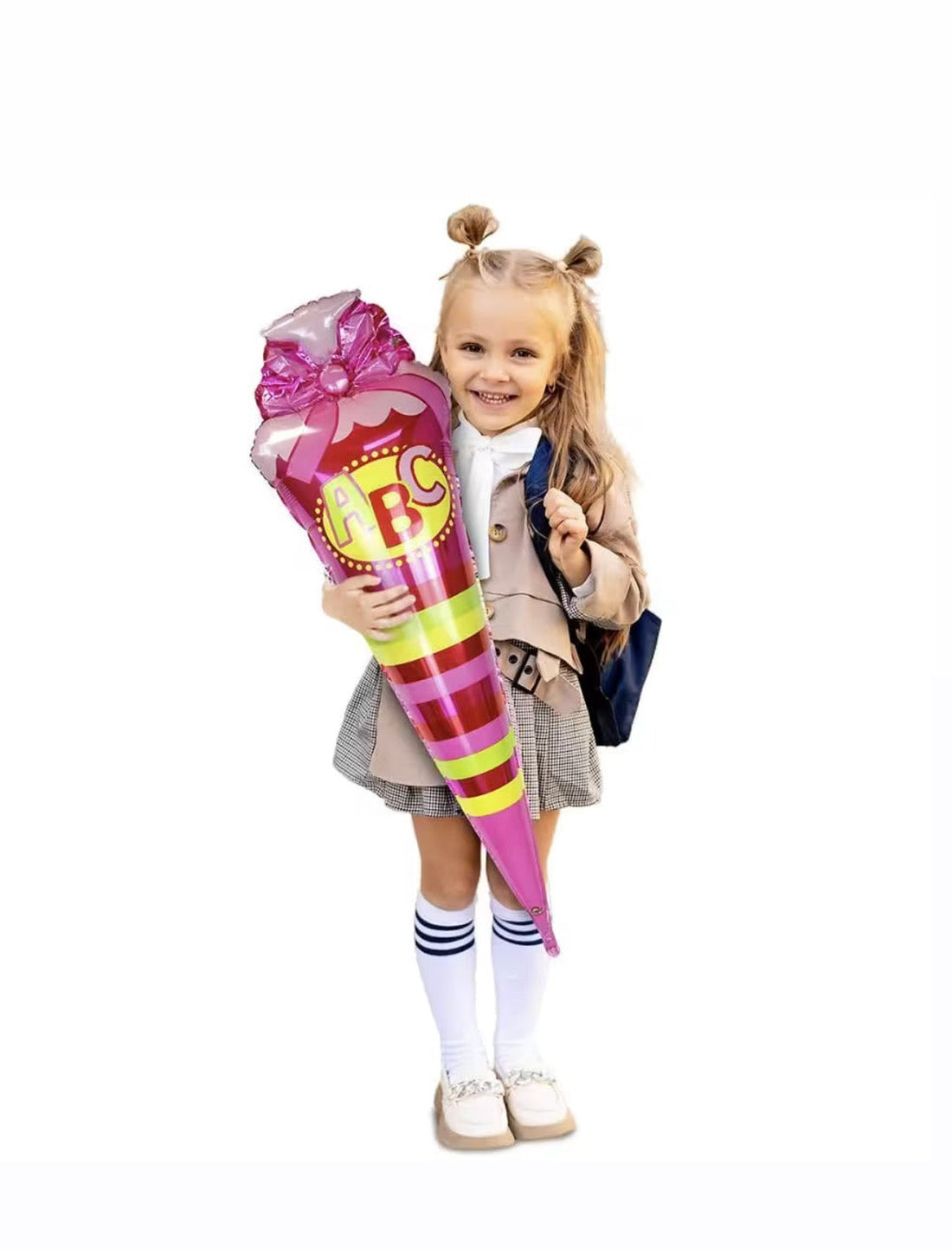 Folienballon Schultüte Pink XXL (ca. 112 cm) heliumgefüllt