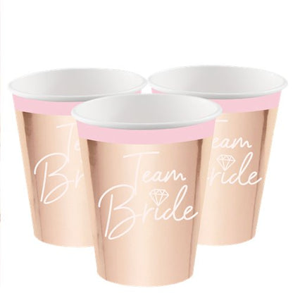Team Bride Paper Cups - 250ml (8 stuks) Bachelorette
