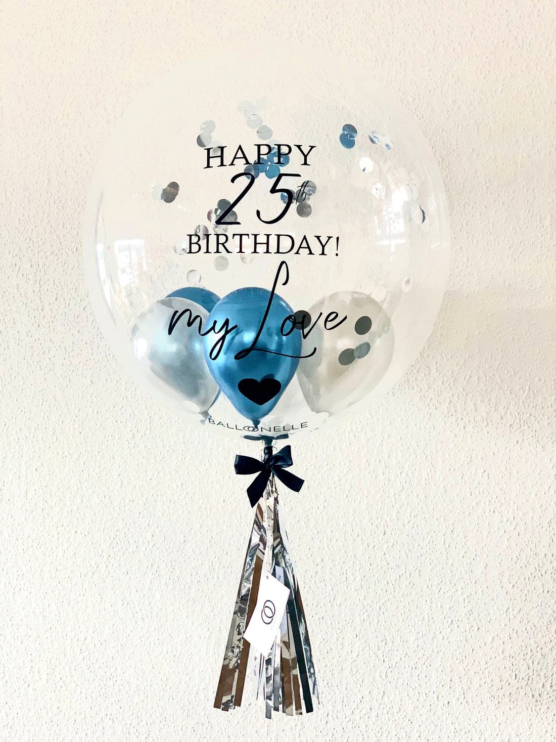 Blue Silver Love Designer Ballon - BALLOONELLE